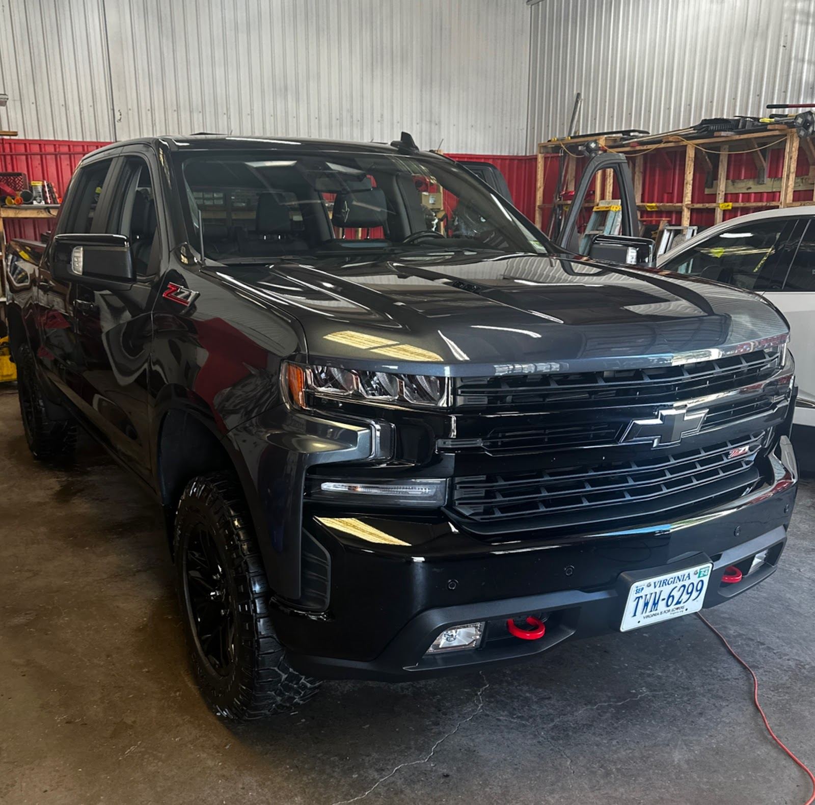 Black Chevrolet Silverado Z71 freshly detailed inside the shop